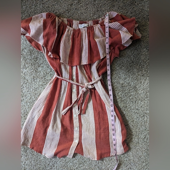 Faithfull the Brand Lulu's Amalfi Rust Red Striped Mini Dress Size US 2 Pockets - Picture 10 of 13